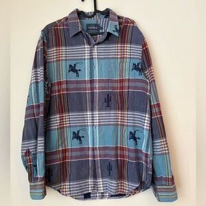 Topman Blue and Red Striped Men's western button up long sleeve Shirt Medium